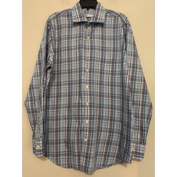 Peter Millar Button Down Shirt Mens Large Plaid 100% Cotton Long Sleeve New - Picture 1 of 8